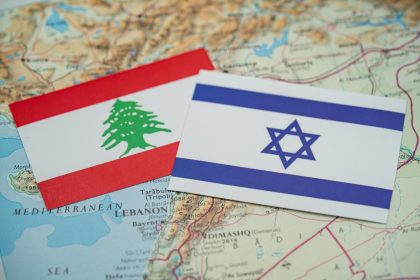 Lebanon and Israel flags on map/Shutterstock/Erman Gunes