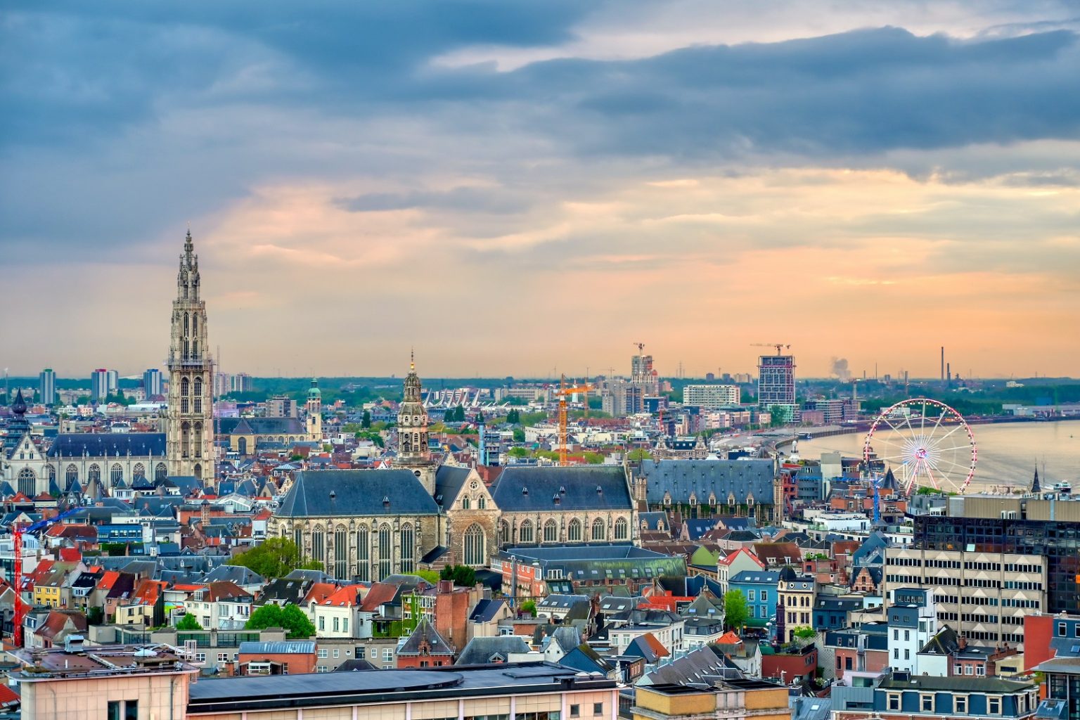 An Aerial View Of Antwerp, Belgium At Sunset./StructuredVision/Envato