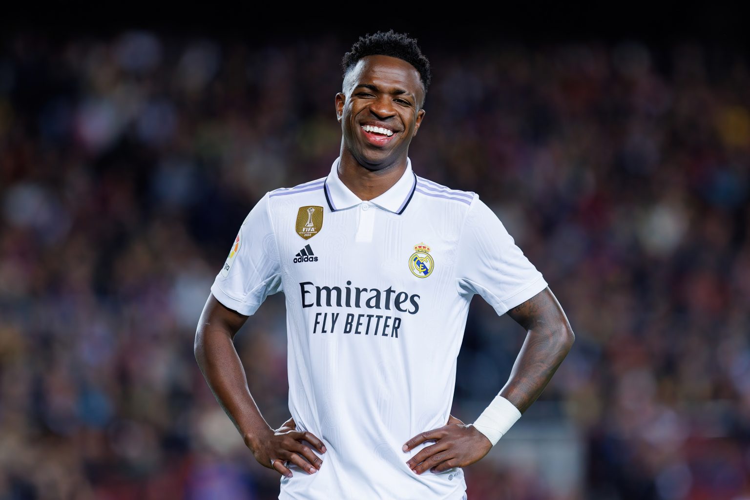 BARCELONA MAR 19 Vinicius Junior in action during the LaLiga match between FC Barcelona and Real Madrid at the Spotify Camp Nou Stadium on March 19 2023 in Barcelona Spain / Shutterstock