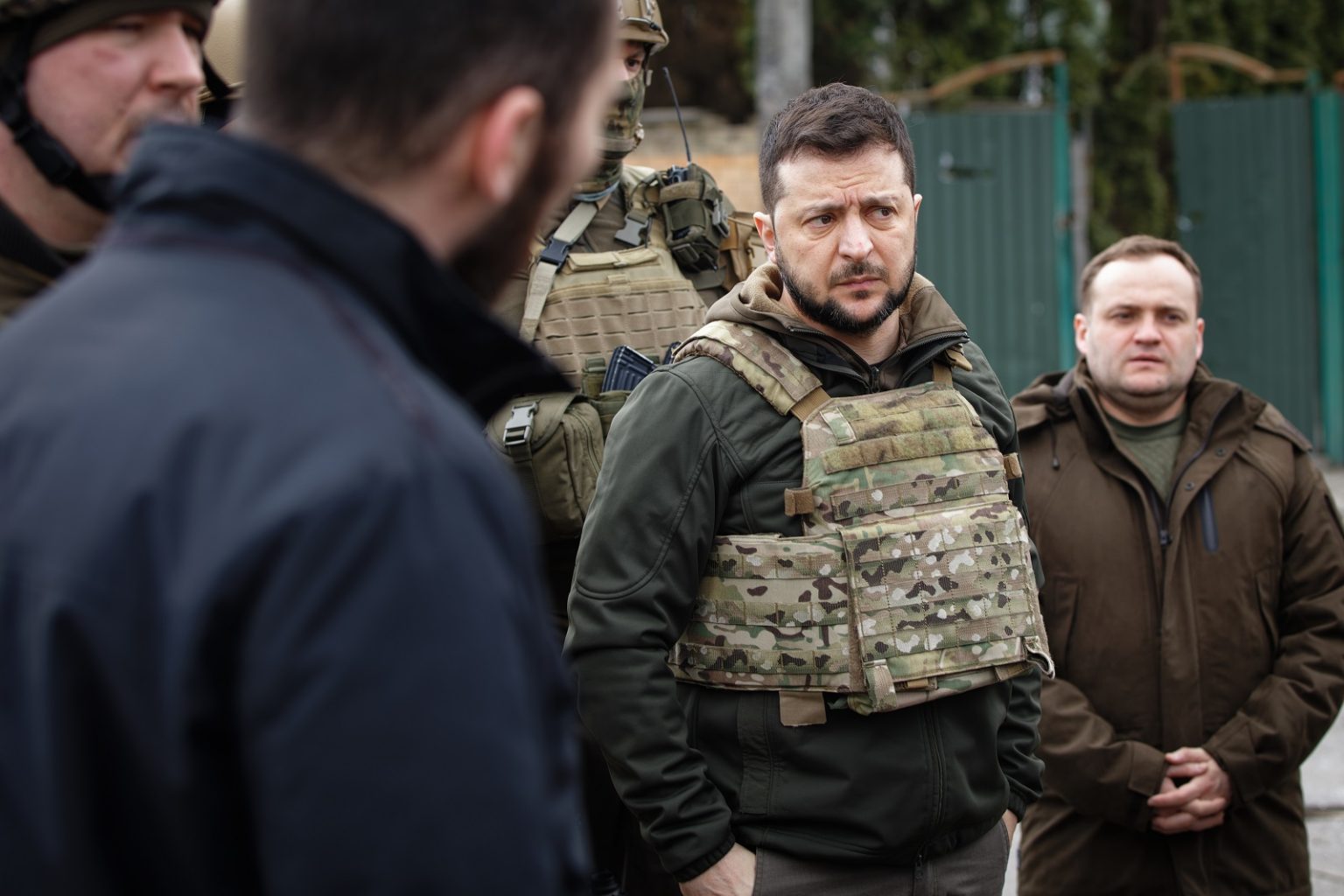 Bucha, Ukraine. APR 04, 2022 President of Ukraine Volodymyr Zelenskyy visit Bucha town after liberation it from Russian occupiers during Russian Ukrainian war/Dmytro Larin/Shutterstock