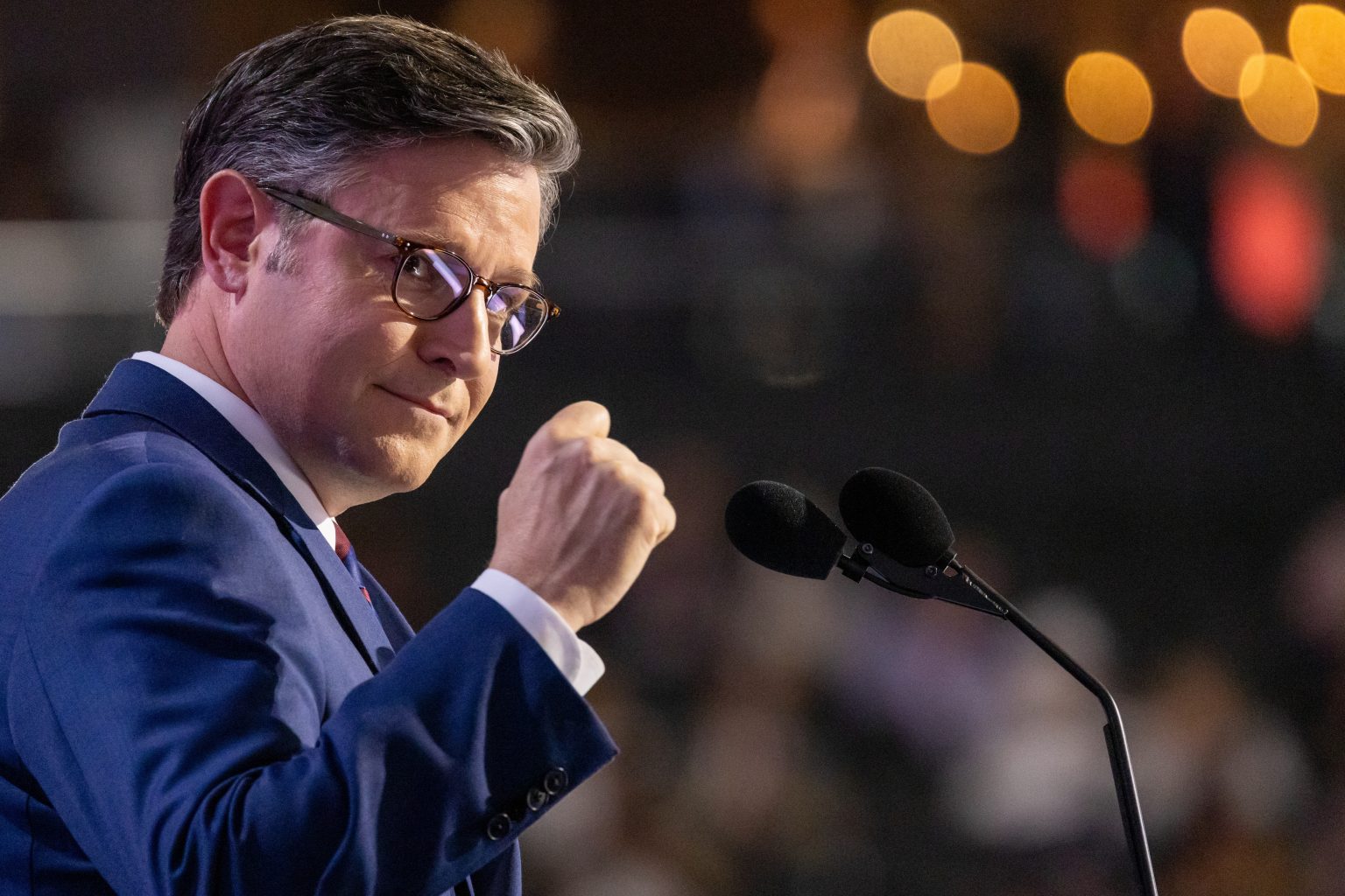 Milwaukee, WI, July 16, 2024: House Speaker Rep. Mike Johnson (R-LA) at the Republican National Convention in Milwaukee, Wisconsin / Maxim Elramsisy / Shutterstock