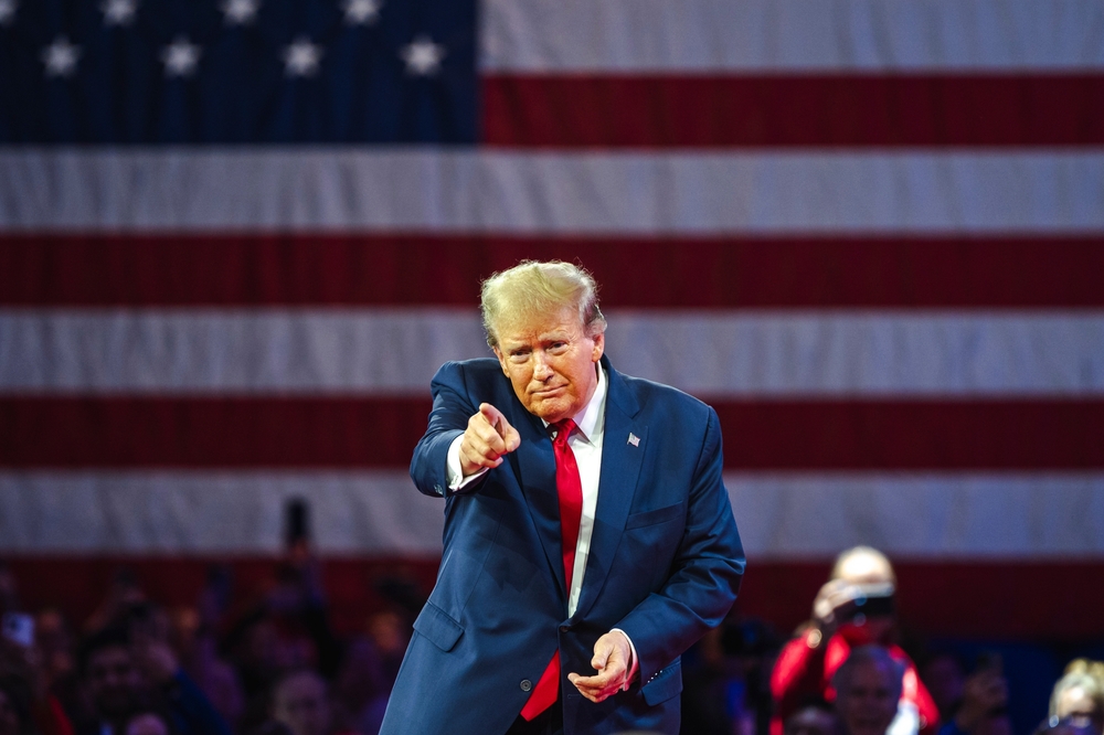 February 24, 2024: Donald Trump speaks at an event about his plan for defeating current President Joe Biden in November/Jonah Elkowitz/Shutterstock