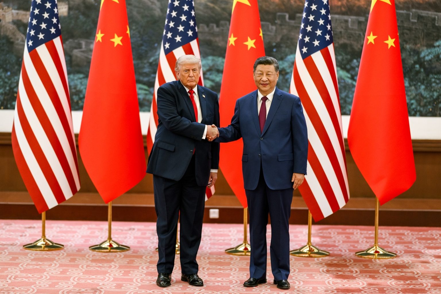 President Donald J. Trump participates in a welcome ceremony with President Xi Jinping
